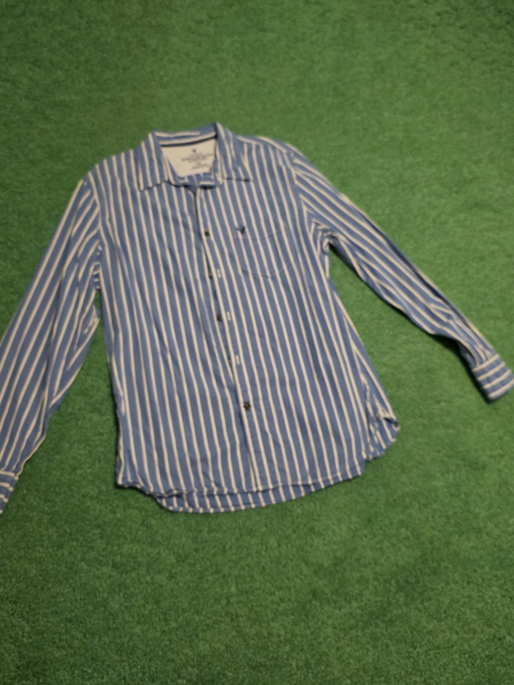 American Eagle Outfitters Blue and White Vertical Stripe Button-Down Shirt